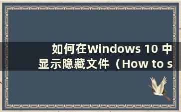 如何在Windows 10 中显示隐藏文件（How to show hide files in Windows 10）